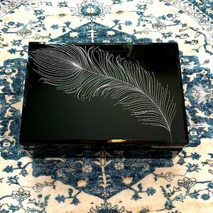 Max Studio Large Black Silver Sparkle Feather Feminine Jewelry Box Organizer